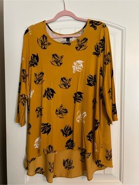 Alfani Mustard Floral High-Low Tunic Top